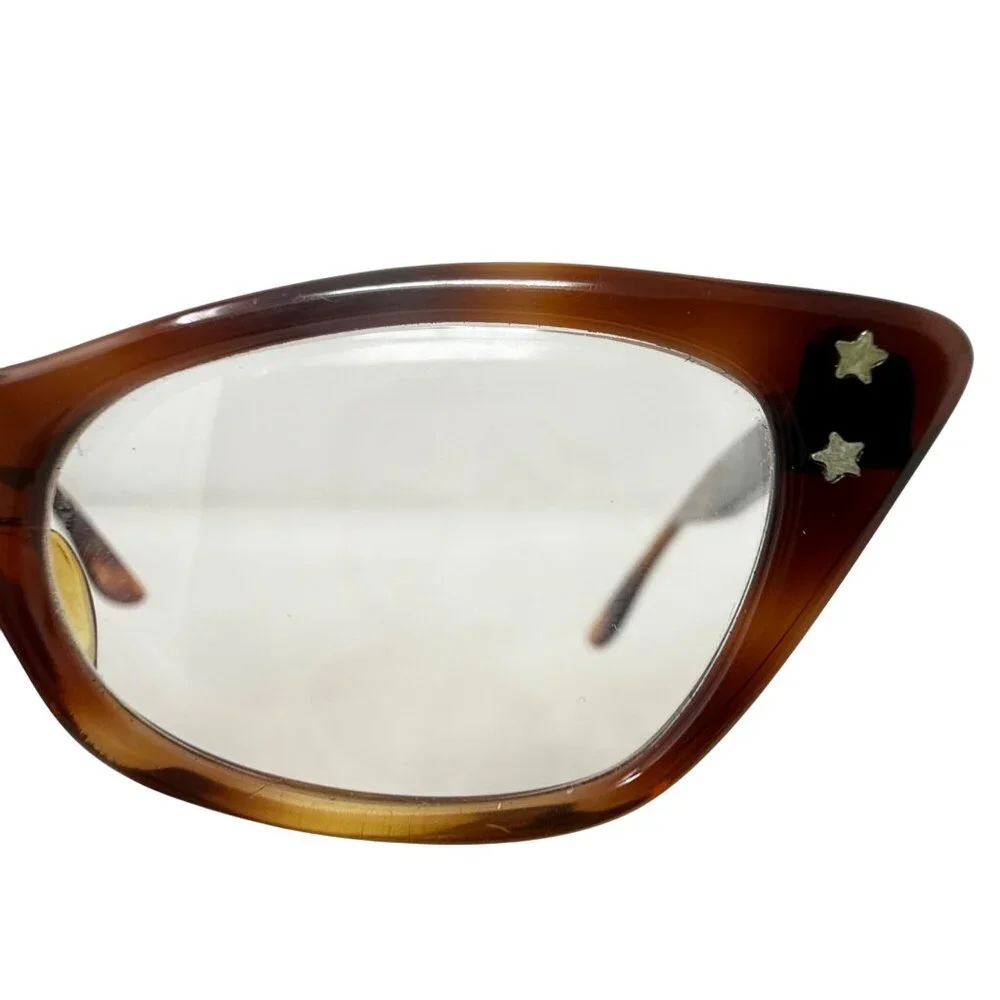 Vintage Womens Cats Eye Glasses +Case Brown Tortoiseshell Plastic Frames Bifocal